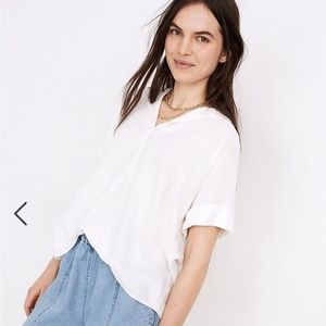 Madewell women’s white Linen-Blend Hayden Popover Top XXS L66-27